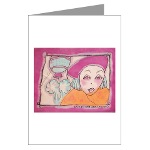 Greeting cards showing Teena Hughes' design of a French girl with hot air balloon in Paris