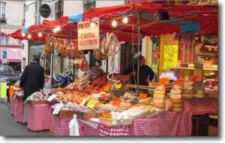 French food and wines cheese market in Paris