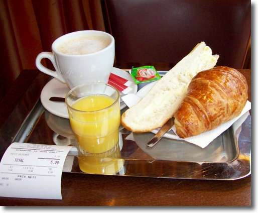What to eat in Paris? Croissants with a cup of tea or coffee - and juice too - are perfect to start your day.