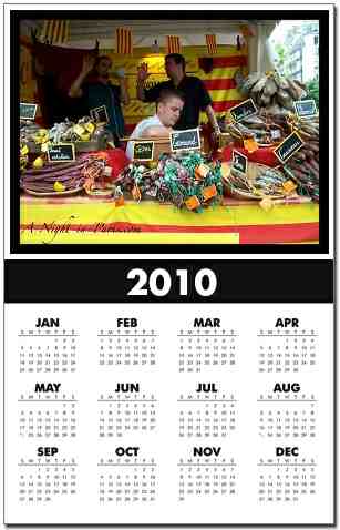 Buy Paris Calendars for 2010 - bustling market stall of dried sausages